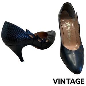 STANLEY PHILIPSON Heels Pumps Leather Snakeskin Side Wing Wave Detail 6AAVintage